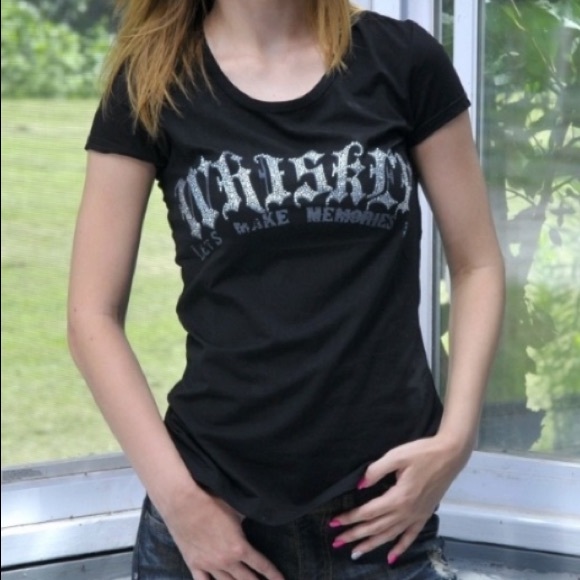 VO Jeans Tops - Black Rhinestone Whiskey Tee
